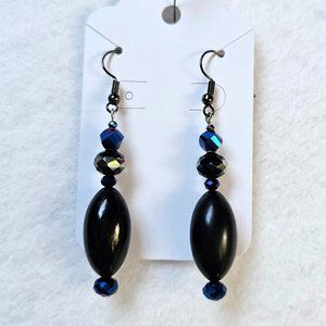 J7 Handmade Blue and Black Dangle Earrings